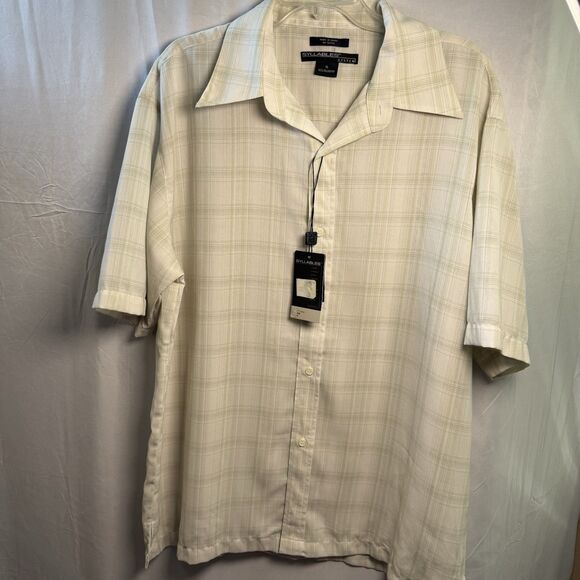 Men’s XL Syllables Short Sleeve Button-Up Shirt Beige Plaid NWT - Picture 1 of 6